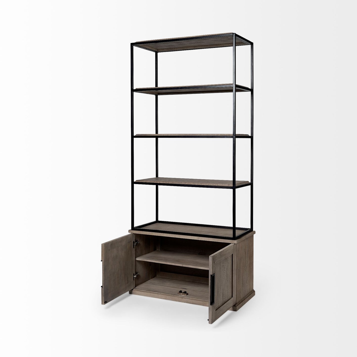 Librería de tres niveles de hierro y madera marrón de 90"