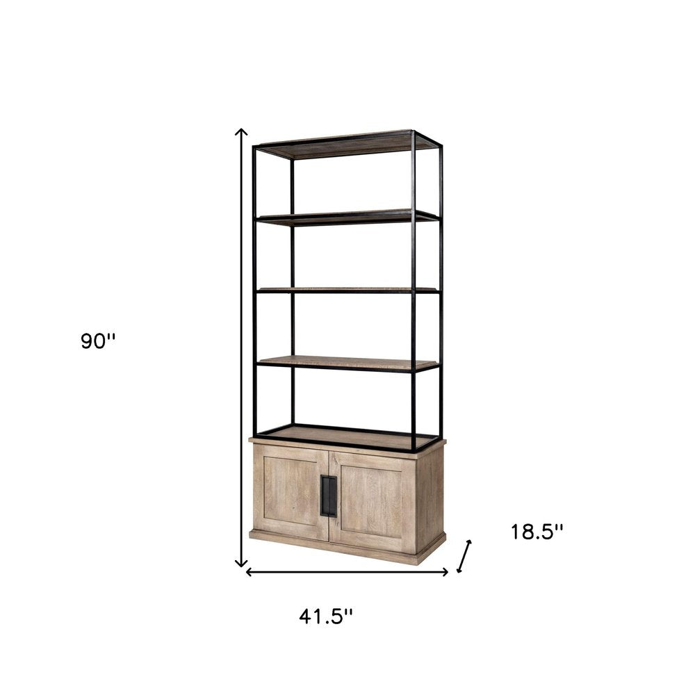 Librería de tres niveles de hierro y madera marrón de 90"