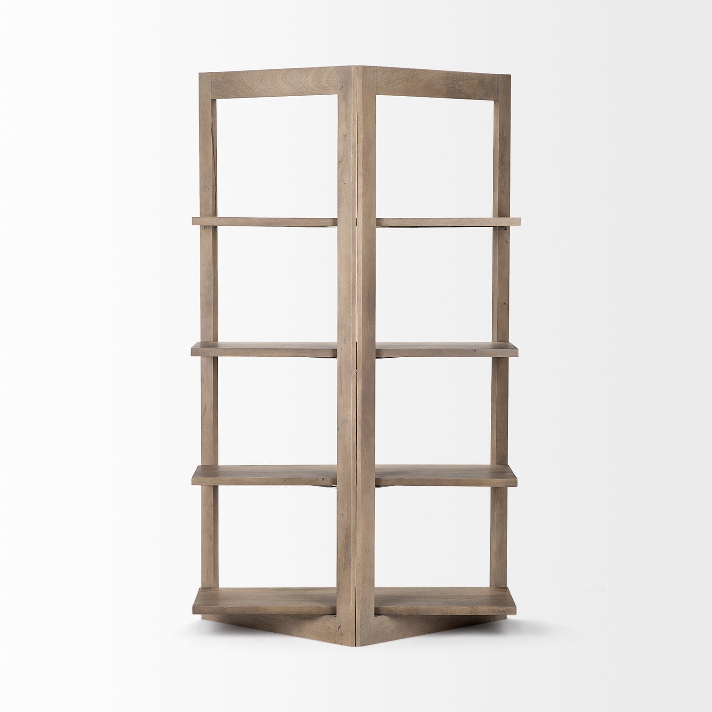 72" Brown Solid Wood and Wood Four Tier Bookcase