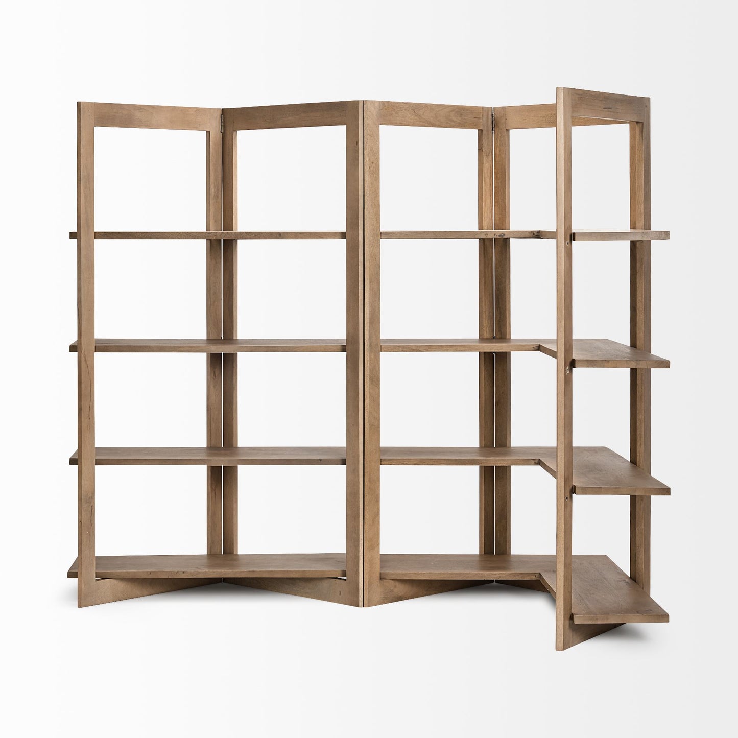 72" Brown Solid Wood and Wood Four Tier Bookcase