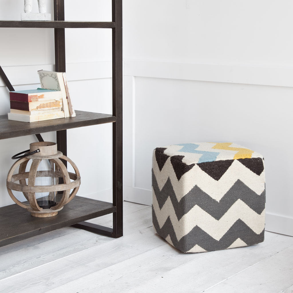 18" Ivory Geometric Pouf Ottoman