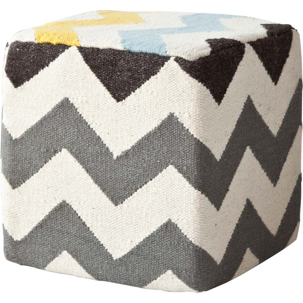 18" Ivory Geometric Pouf Ottoman