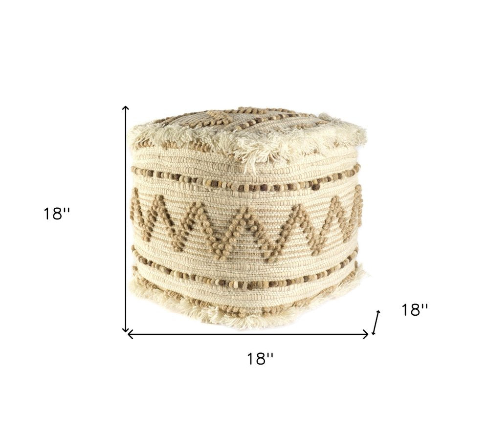 18" Beige Geometric Cube Ottoman