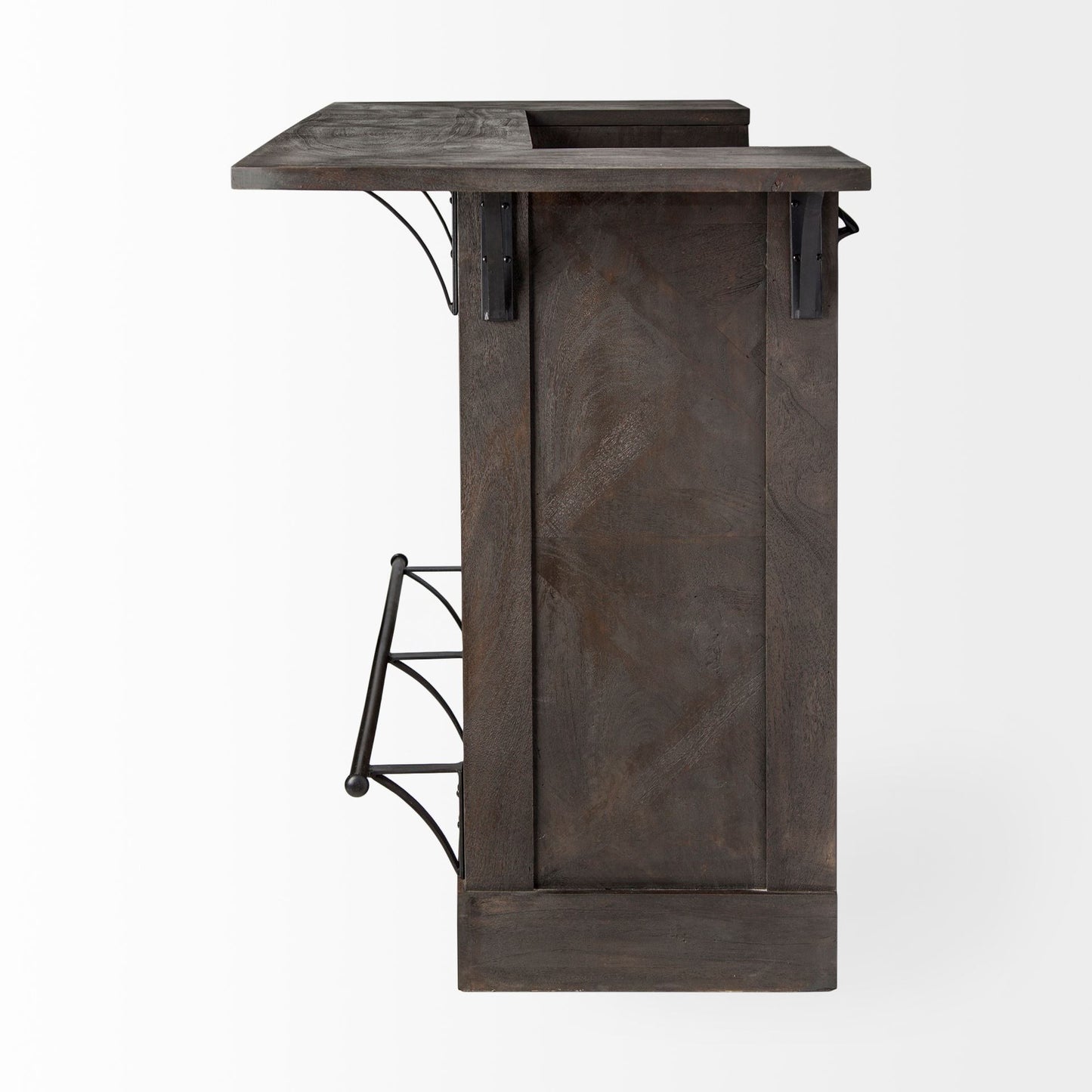 Isla de cocina de madera maciza gris con almacenamiento para botellas de vino