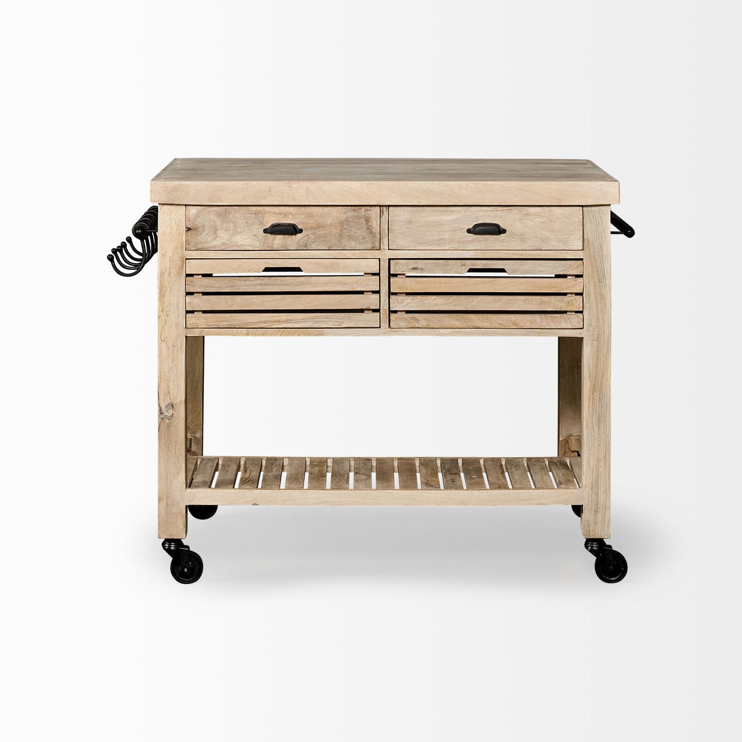 Isla de cocina rodante de madera maciza natural de 32" con espacio de almacenamiento