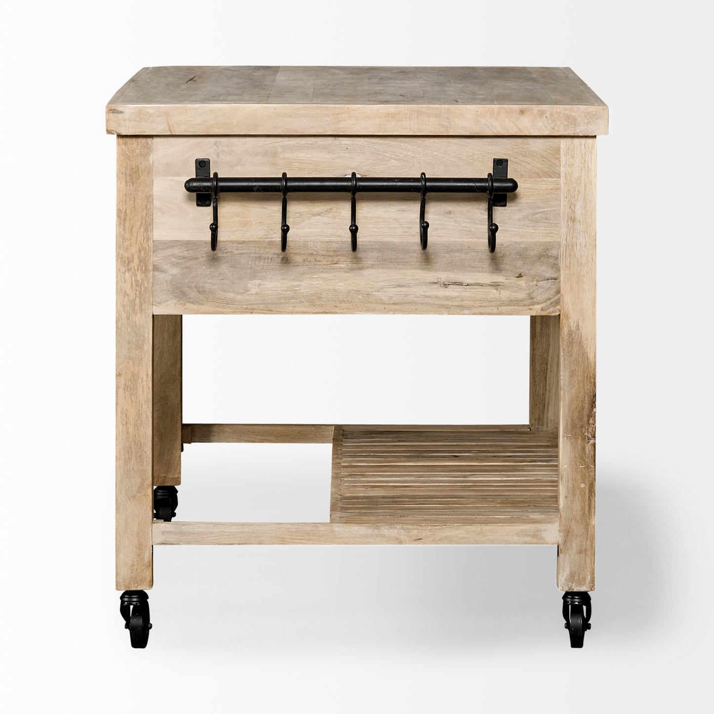 Isla de cocina rodante de madera maciza natural de 32" con espacio de almacenamiento