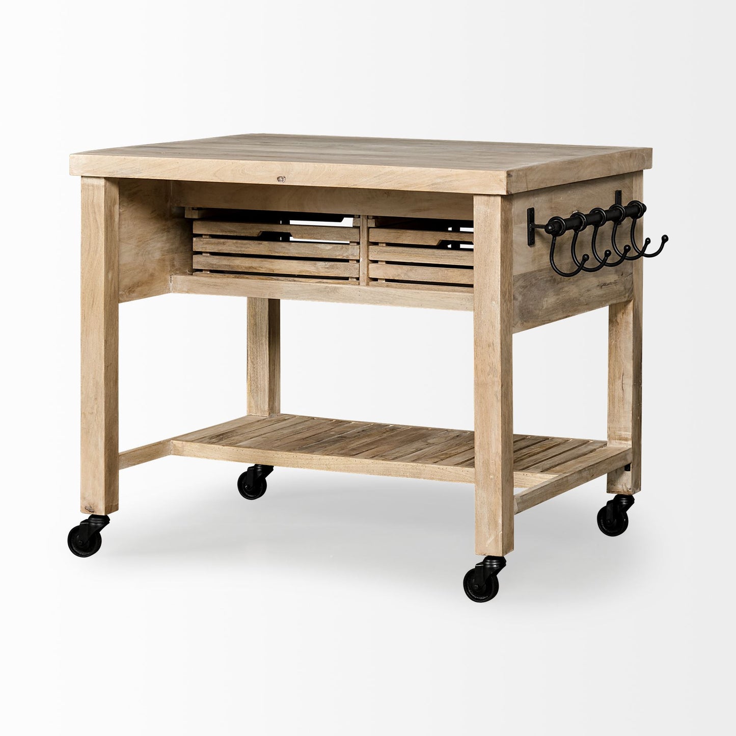 Isla de cocina rodante de madera maciza natural de 32" con espacio de almacenamiento