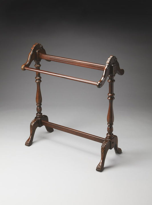 Soporte para mantas de madera tallada a mano, color marrón oscuro, de 31"