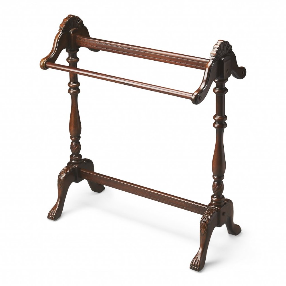 Soporte para mantas de madera tallada a mano, color marrón oscuro, de 31"