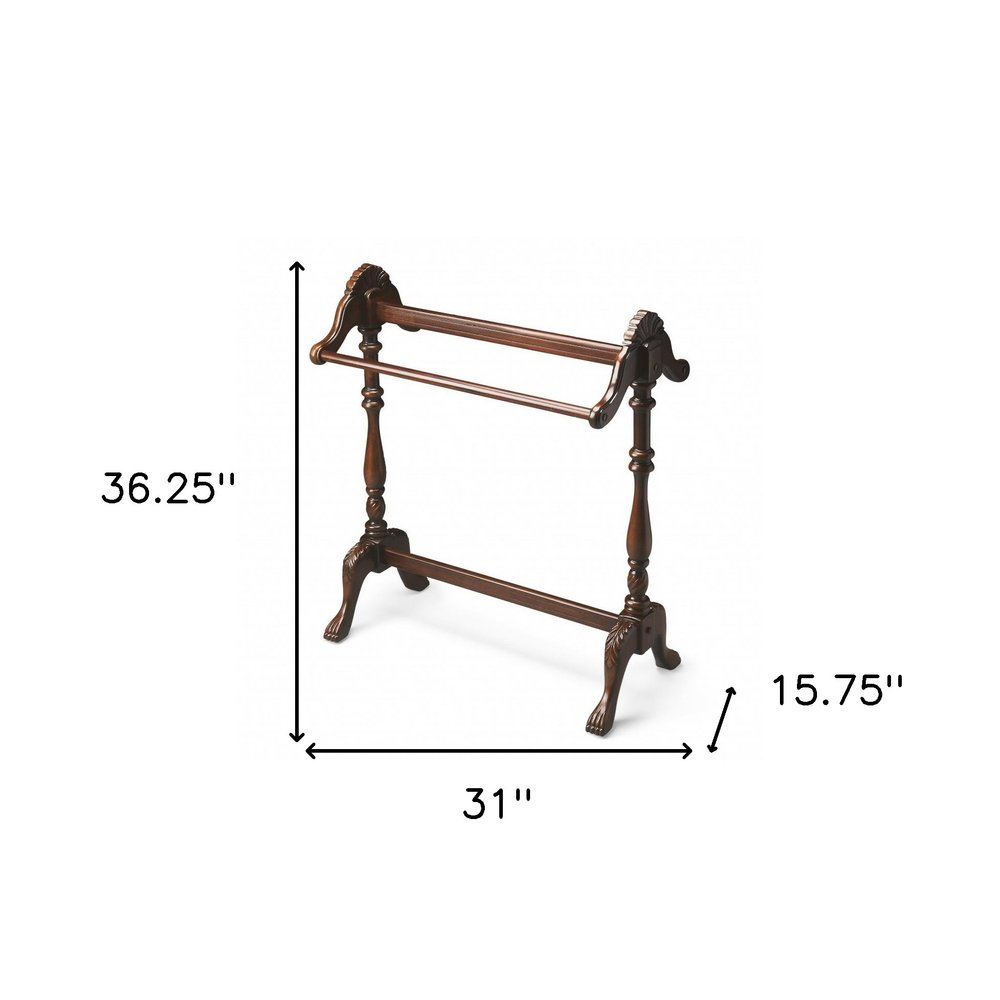Soporte para mantas de madera tallada a mano, color marrón oscuro, de 31"