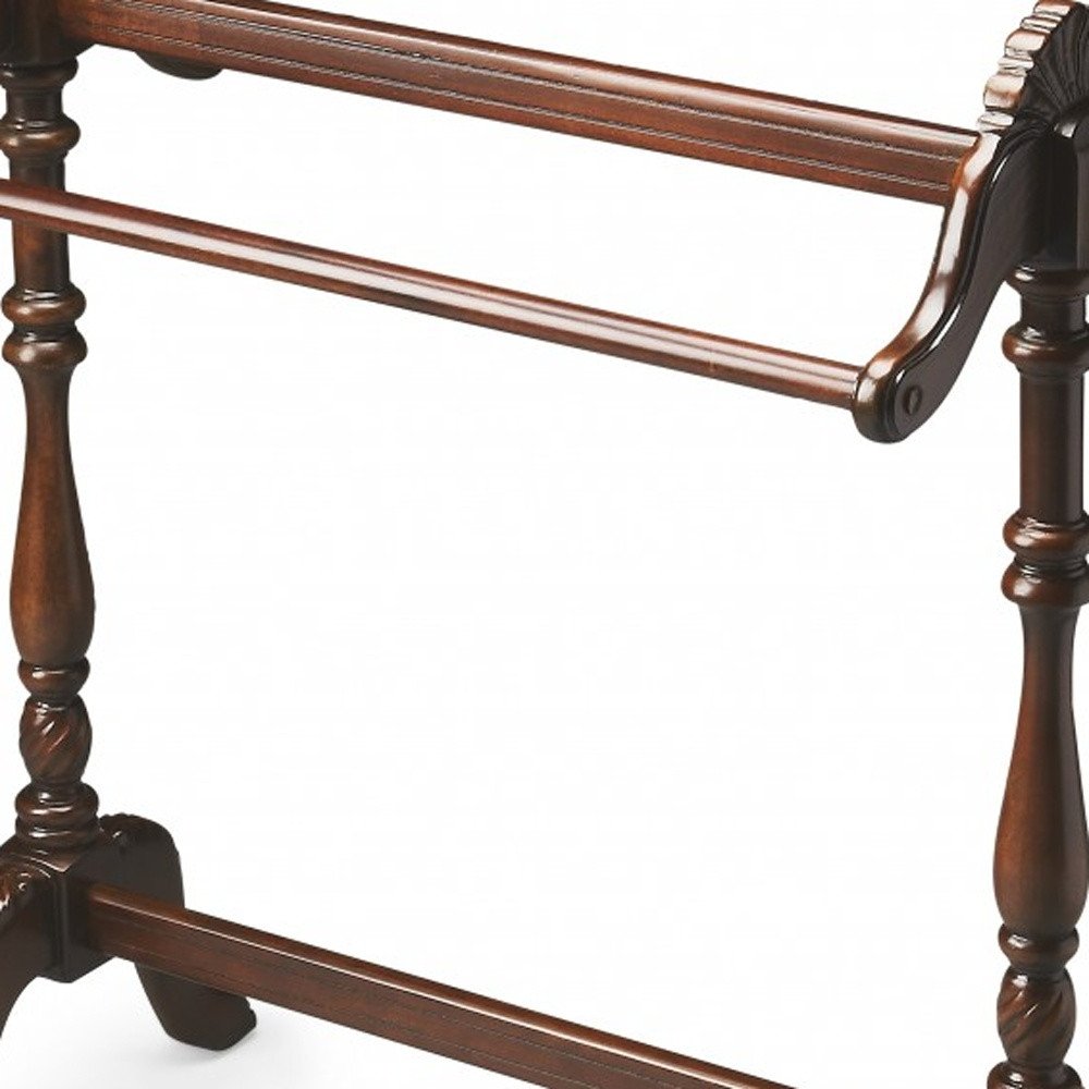 Soporte para mantas de madera tallada a mano, color marrón oscuro, de 31"
