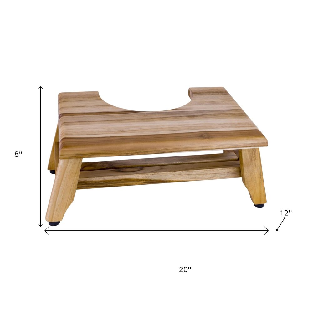 Taburete de baño de teca maciza natural de 8"