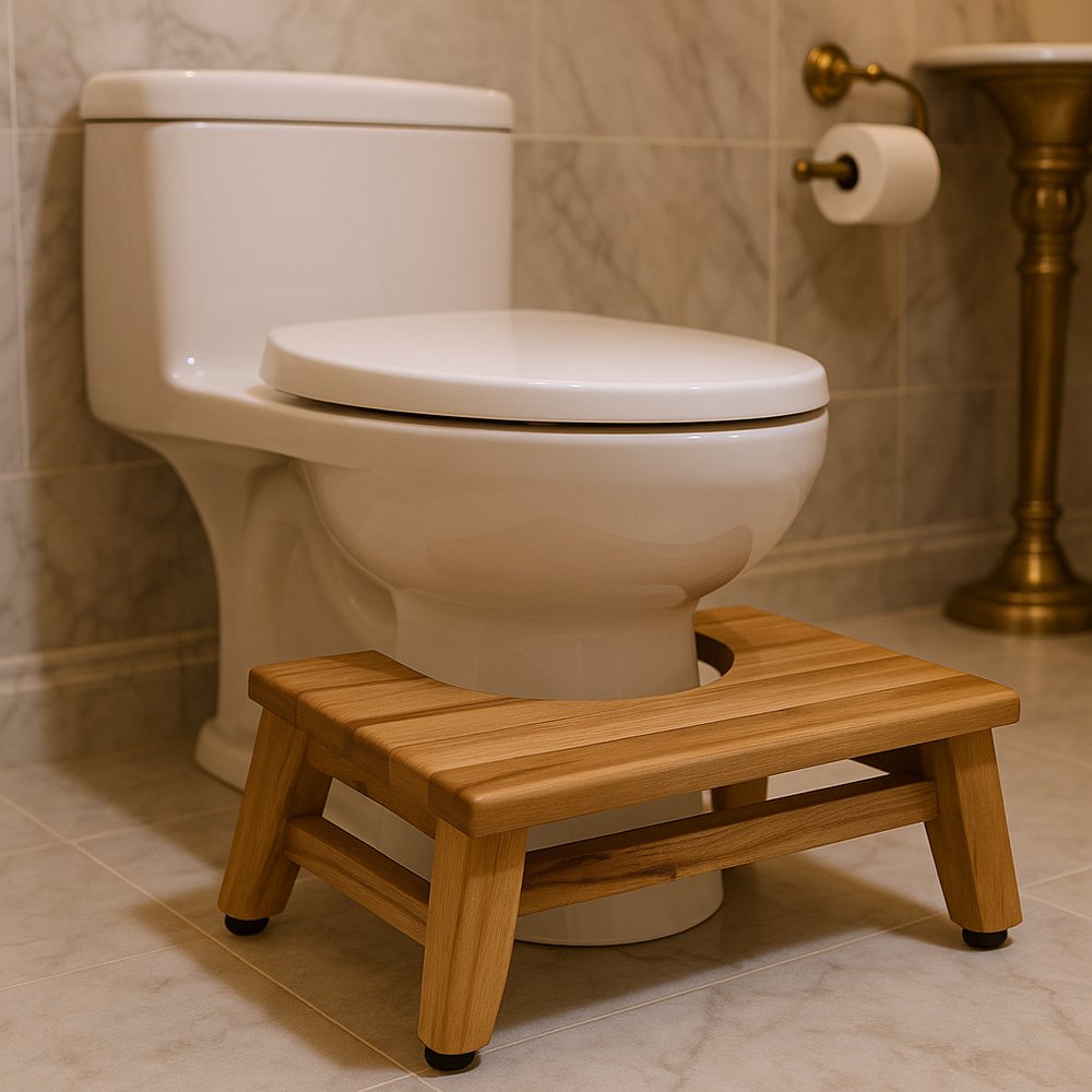 Taburete de baño de teca maciza natural de 8"