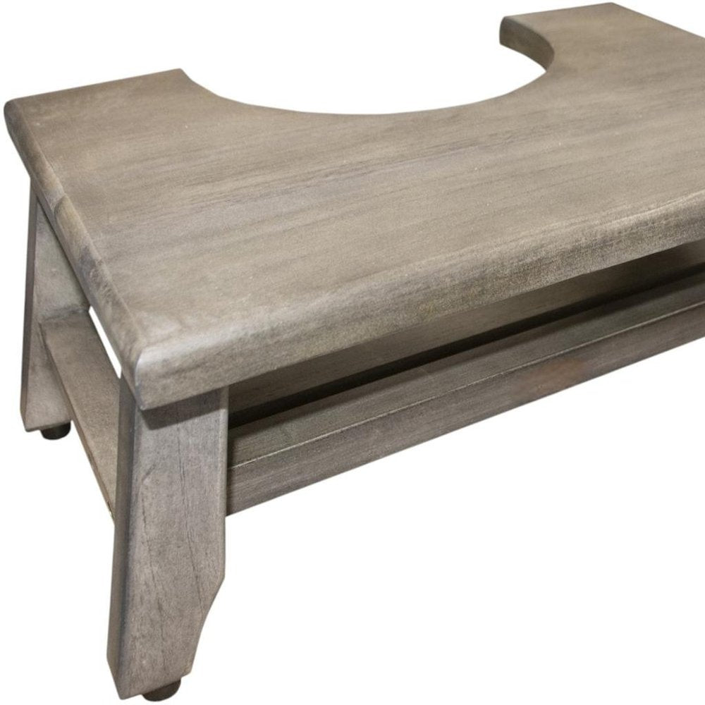 8" Gray Solid Teak Bathroom Toilet Stool