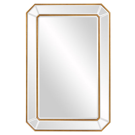 Espejo rectangular de hoja de oro con marco en ángulo