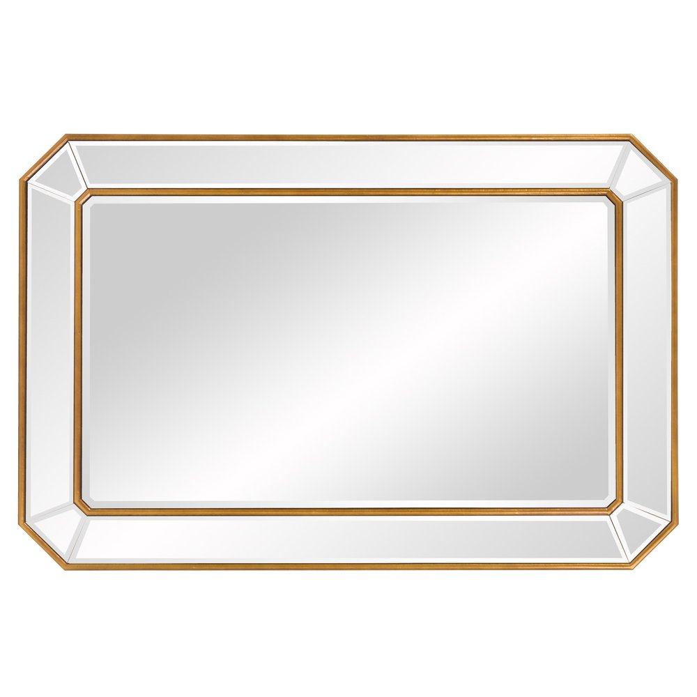 Espejo rectangular de hoja de oro con marco en ángulo