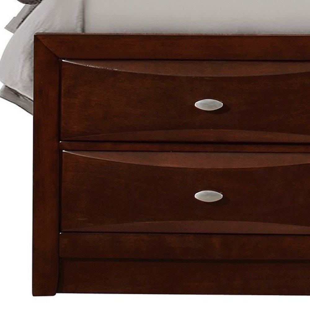 Cama Queen de madera maciza color Merlot con ocho cajones