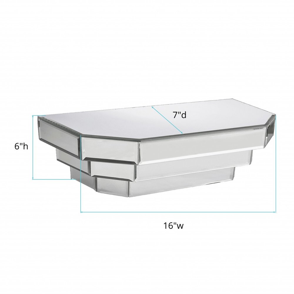 Estante flotante colgante dimensional de vidrio espejado plateado de 16"