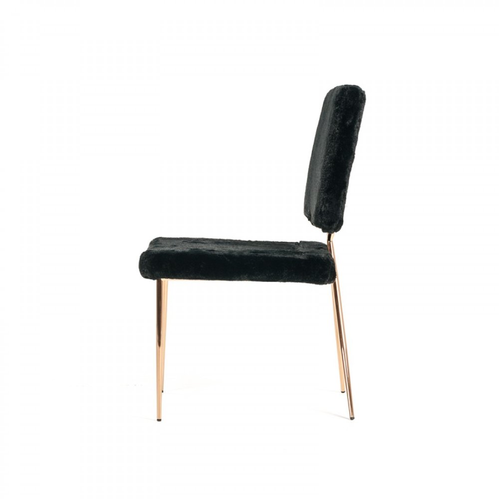 Set of Two Black and Gold Upholstered Fabric Dining Side Chairs
