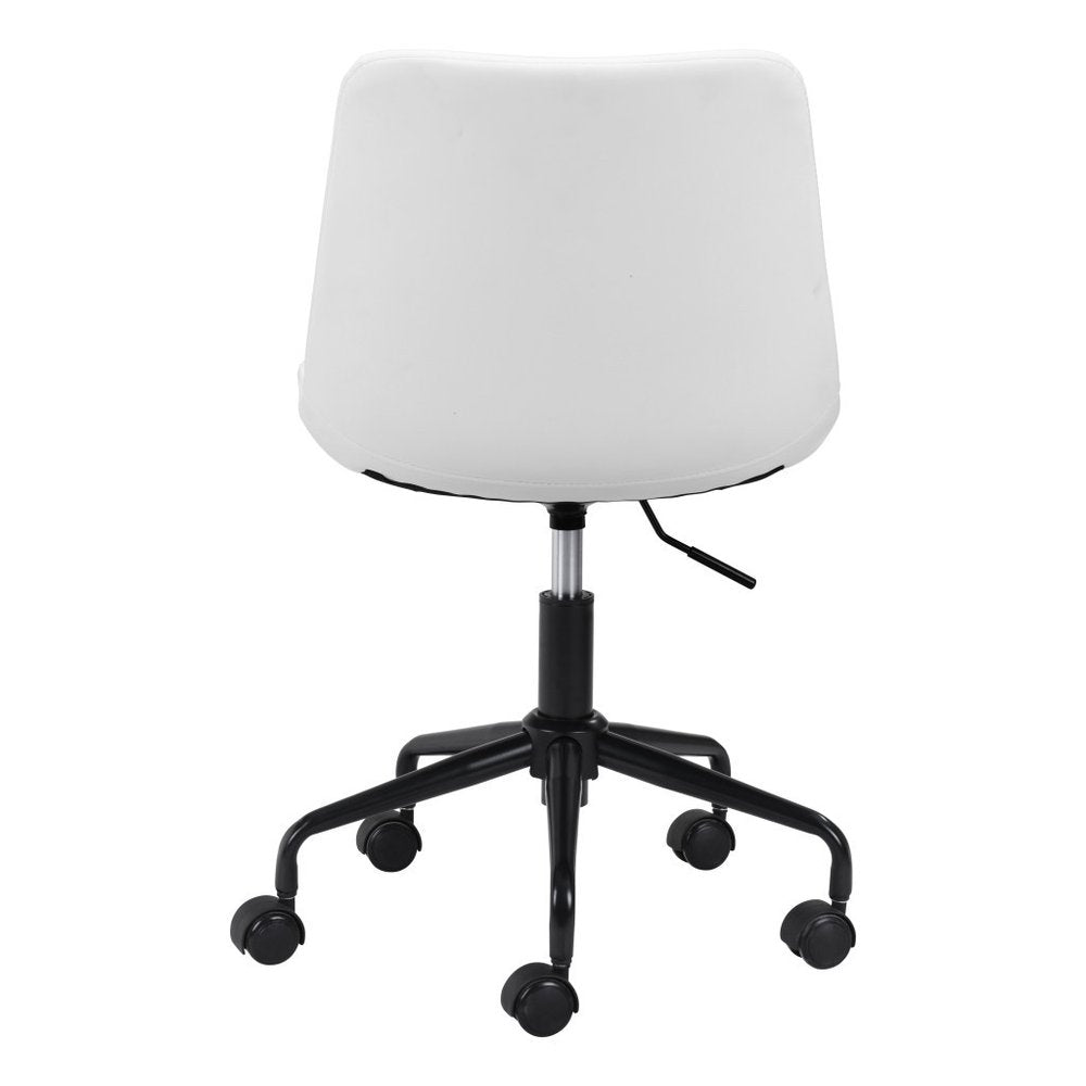 Silla de oficina giratoria ajustable de piel sintética en blanco y negro