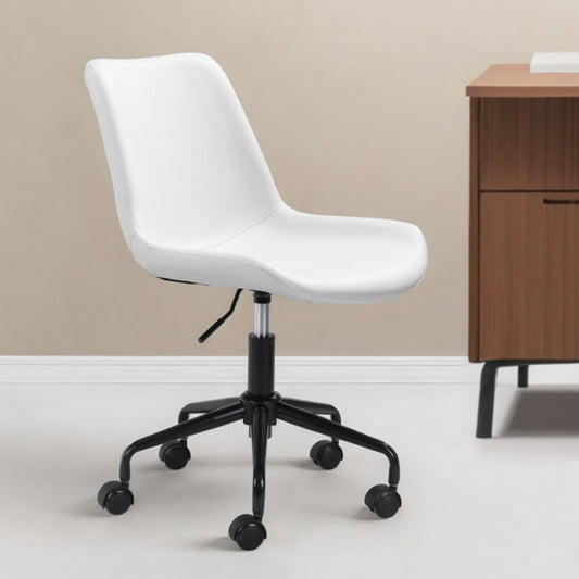 Silla de oficina giratoria ajustable de piel sintética en blanco y negro