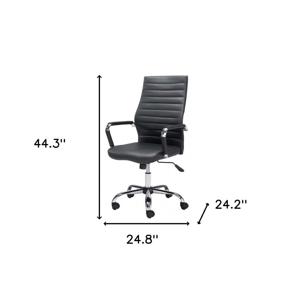 Silver and Black Adjustable Swivel Faux Leather Rolling Conference Office Chair