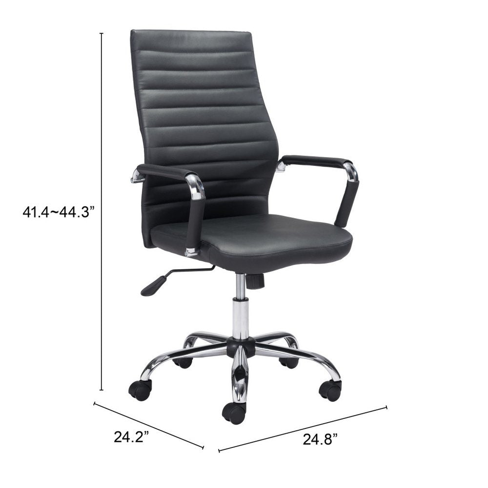Silver and Black Adjustable Swivel Faux Leather Rolling Conference Office Chair