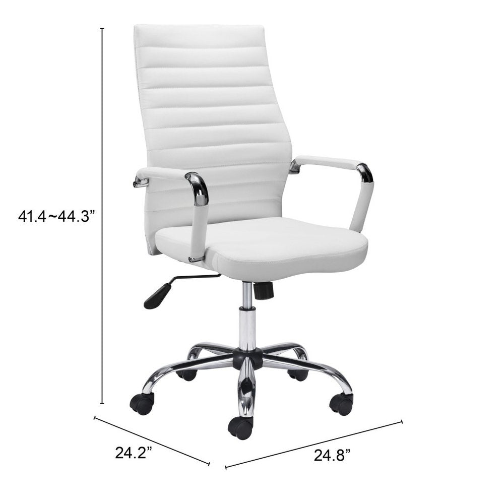 White and Silver Adjustable Swivel Faux Leather Rolling Conference Office Chair