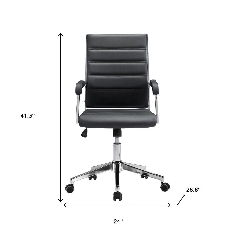 Silla de oficina giratoria ajustable de cuero sintético con ruedas para conferencias, color plateado y negro
