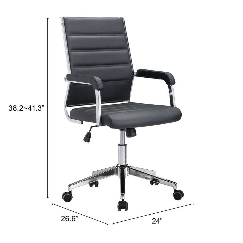 Silla de oficina giratoria ajustable de cuero sintético con ruedas para conferencias, color plateado y negro