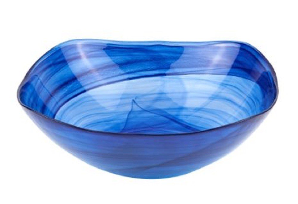 Cuenco cuadrado moderno de vidrio azul suave con remolino de 10"