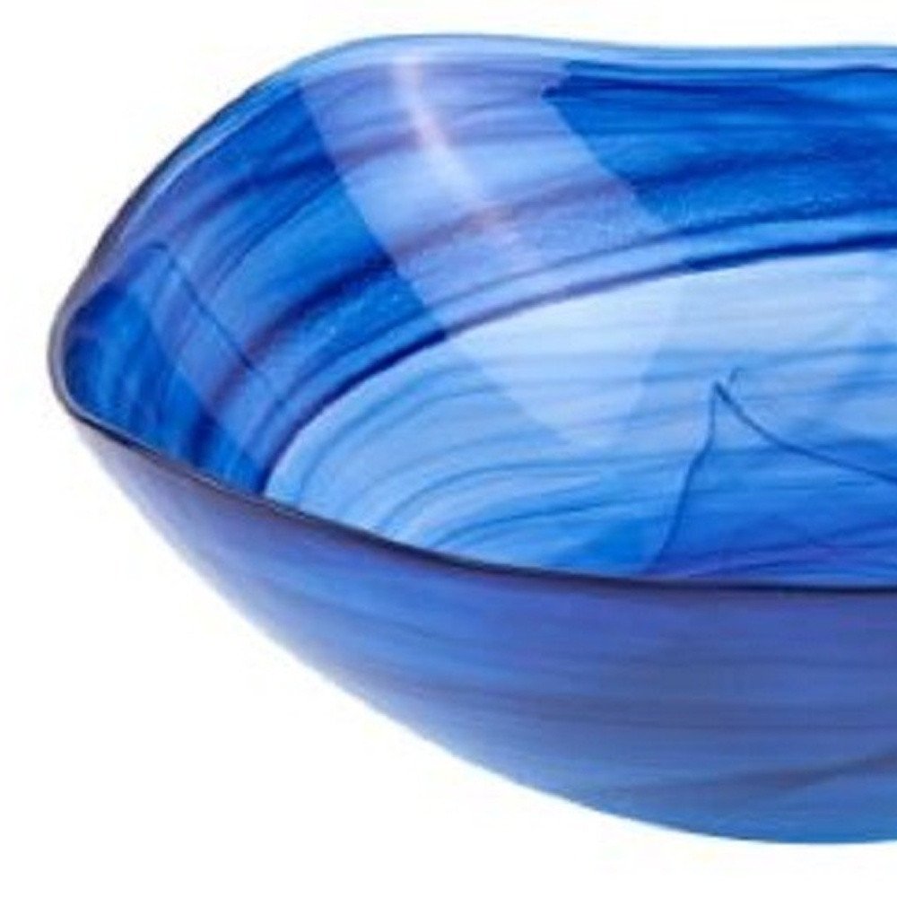 Cuenco cuadrado moderno de vidrio azul suave con remolino de 10"