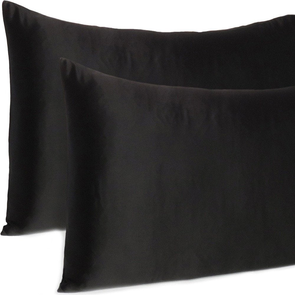 Juego de 2 fundas de almohada Queen de satén sedoso Black Dreamy