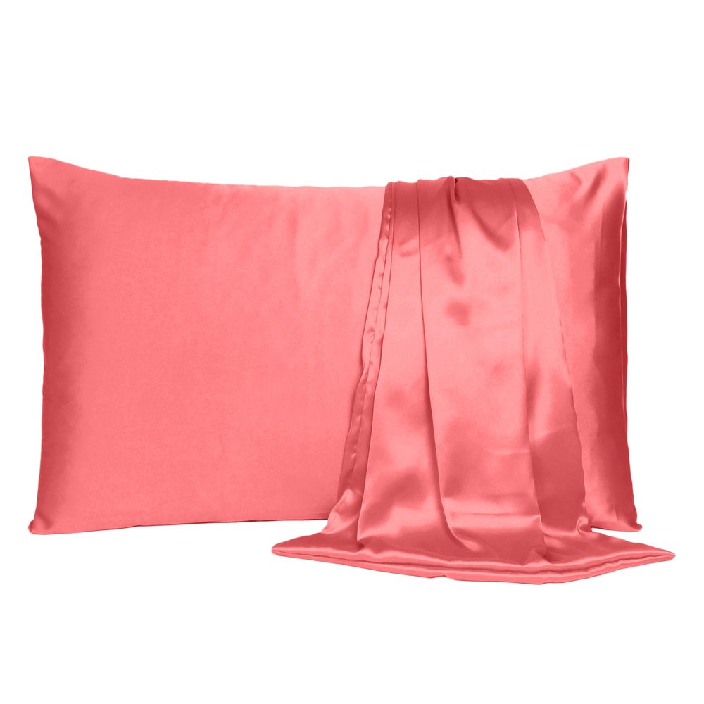 Juego de 2 fundas de almohada tamaño queen de satén sedoso Coral Dreamy
