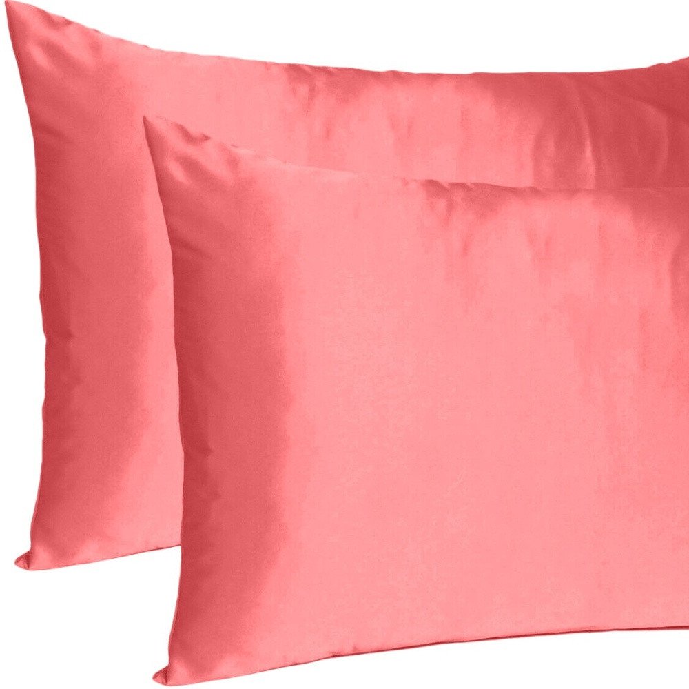 Juego de 2 fundas de almohada tamaño queen de satén sedoso Coral Dreamy