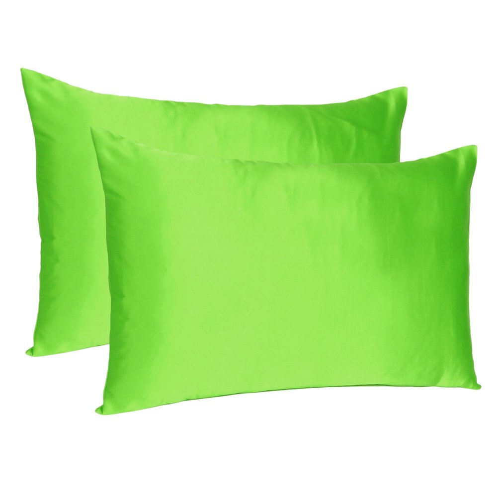 Juego de 2 fundas de almohada Queen de satén sedoso en color verde brillante y soñador