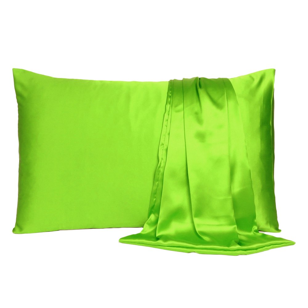 Juego de 2 fundas de almohada Queen de satén sedoso en color verde brillante y soñador
