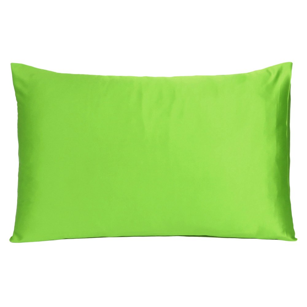 Juego de 2 fundas de almohada Queen de satén sedoso en color verde brillante y soñador