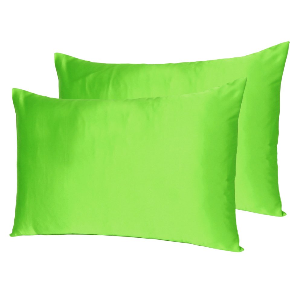 Juego de 2 fundas de almohada Queen de satén sedoso en color verde brillante y soñador