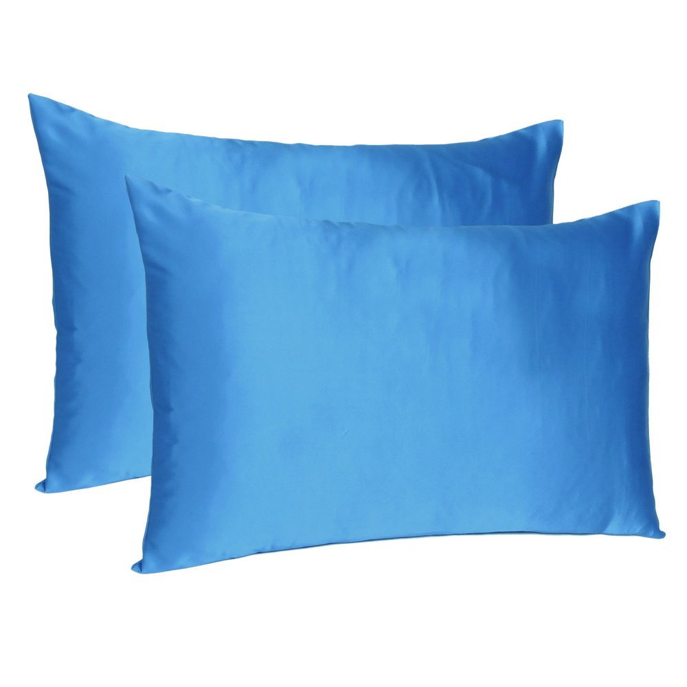Juego de 2 fundas de almohada Queen de satén sedoso en azul brillante Dreamy