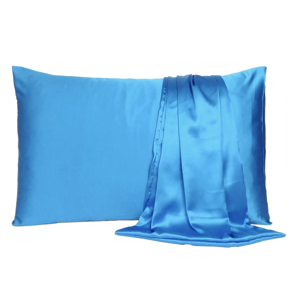 Juego de 2 fundas de almohada Queen de satén sedoso en azul brillante Dreamy