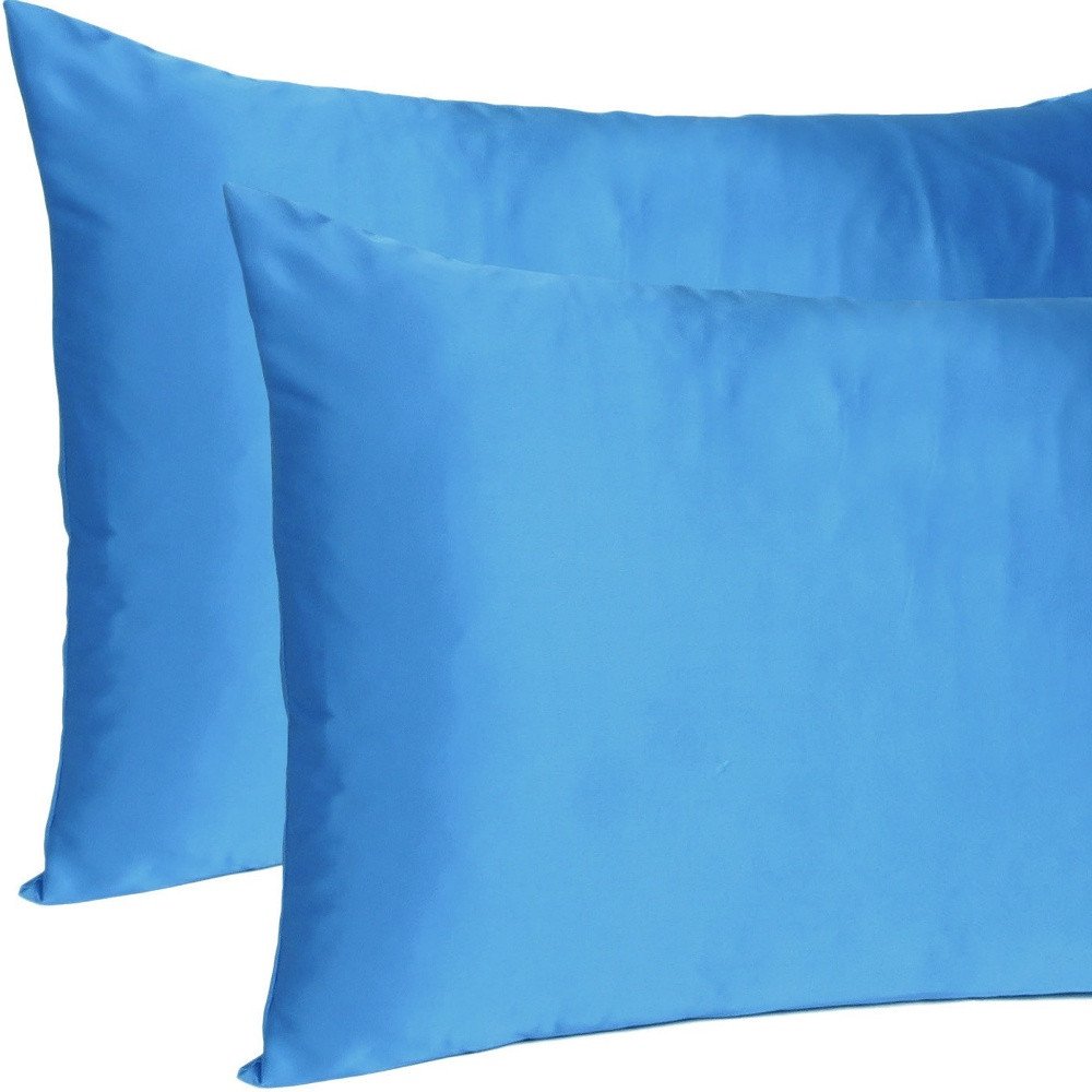 Juego de 2 fundas de almohada Queen de satén sedoso en azul brillante Dreamy
