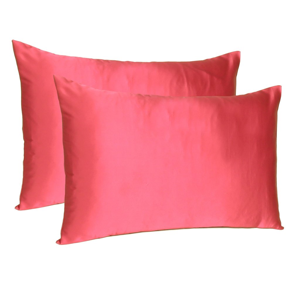Juego de 2 fundas de almohada tamaño queen de satén sedoso en color rojo amapola de ensueño