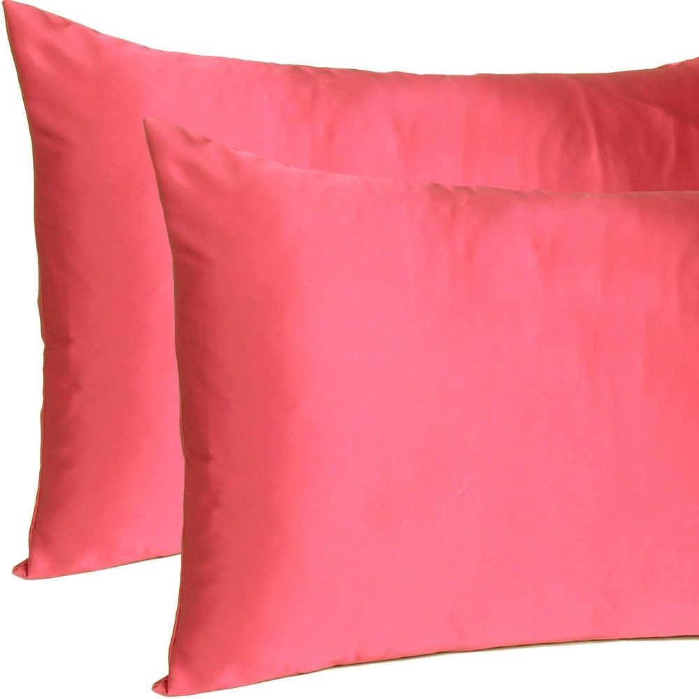 Juego de 2 fundas de almohada tamaño queen de satén sedoso en color rojo amapola de ensueño