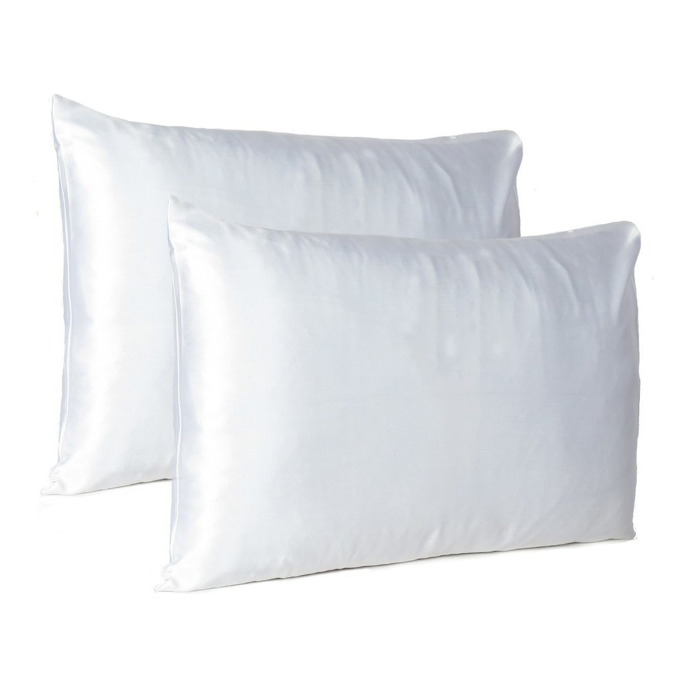 Juego de 2 fundas de almohada Queen de satén sedoso White Dreamy