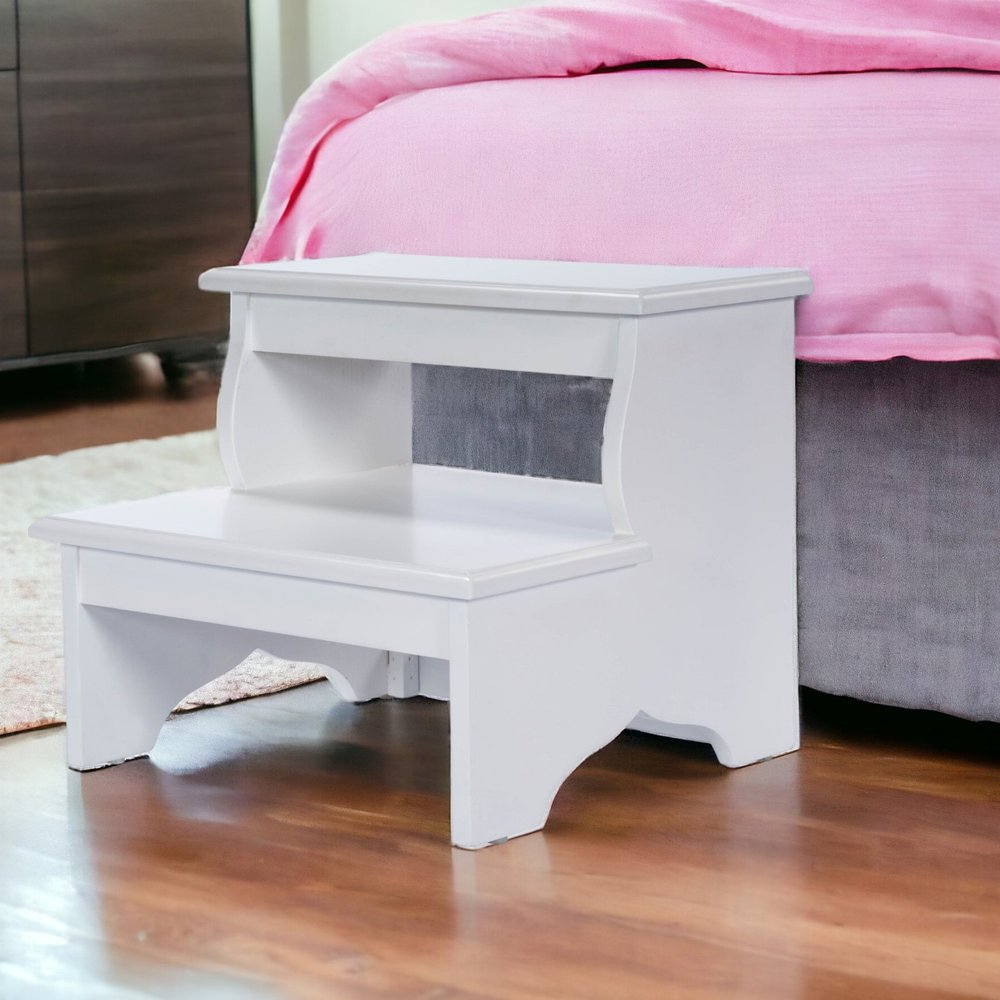18" White Wood Footstool