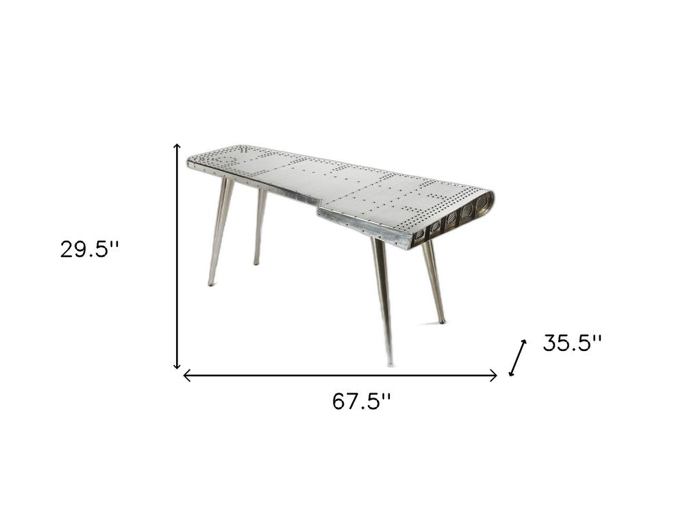 Escritorio de metal plateado de 68"