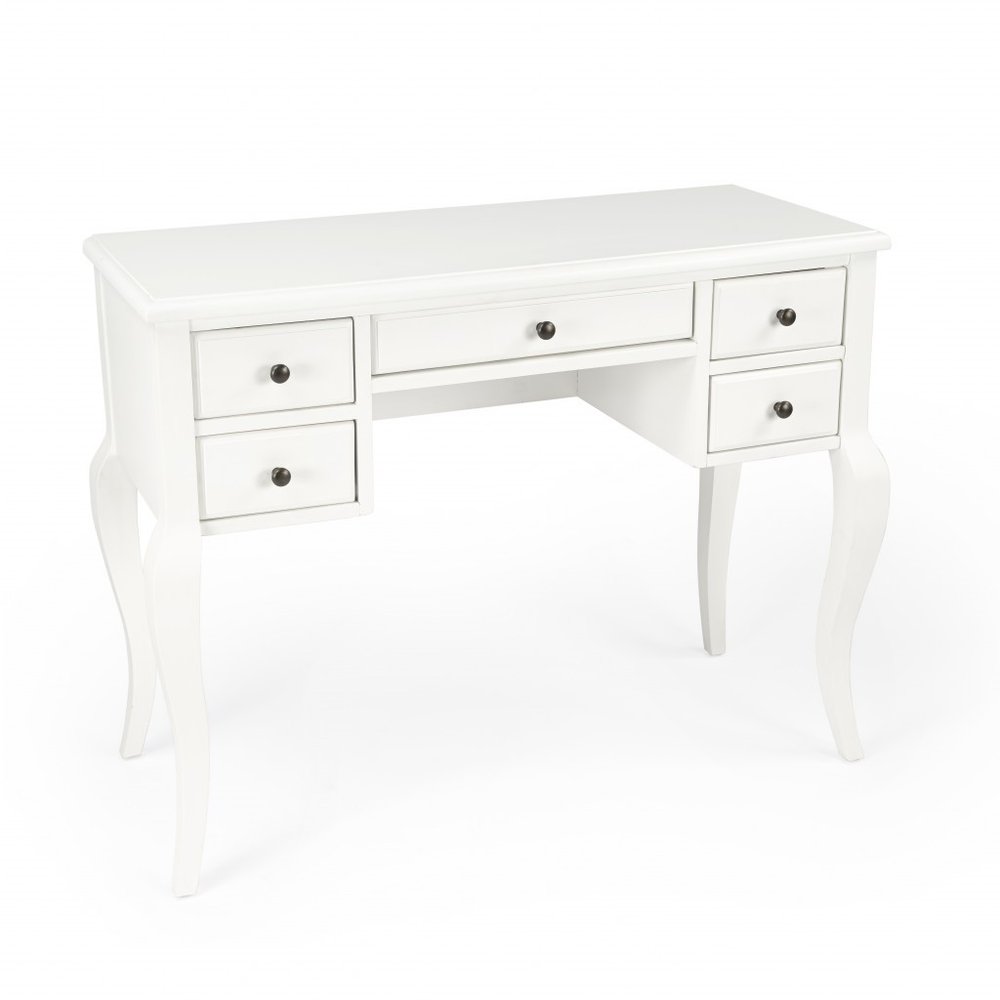 40" White Acacia Wood Writing Desk With Five Drawers