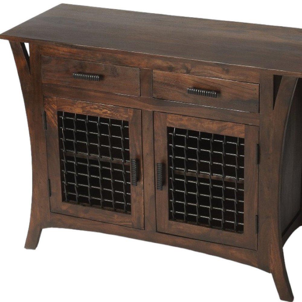 Cómoda estándar de 44" con marco de madera maciza marrón oscuro y dos cajones