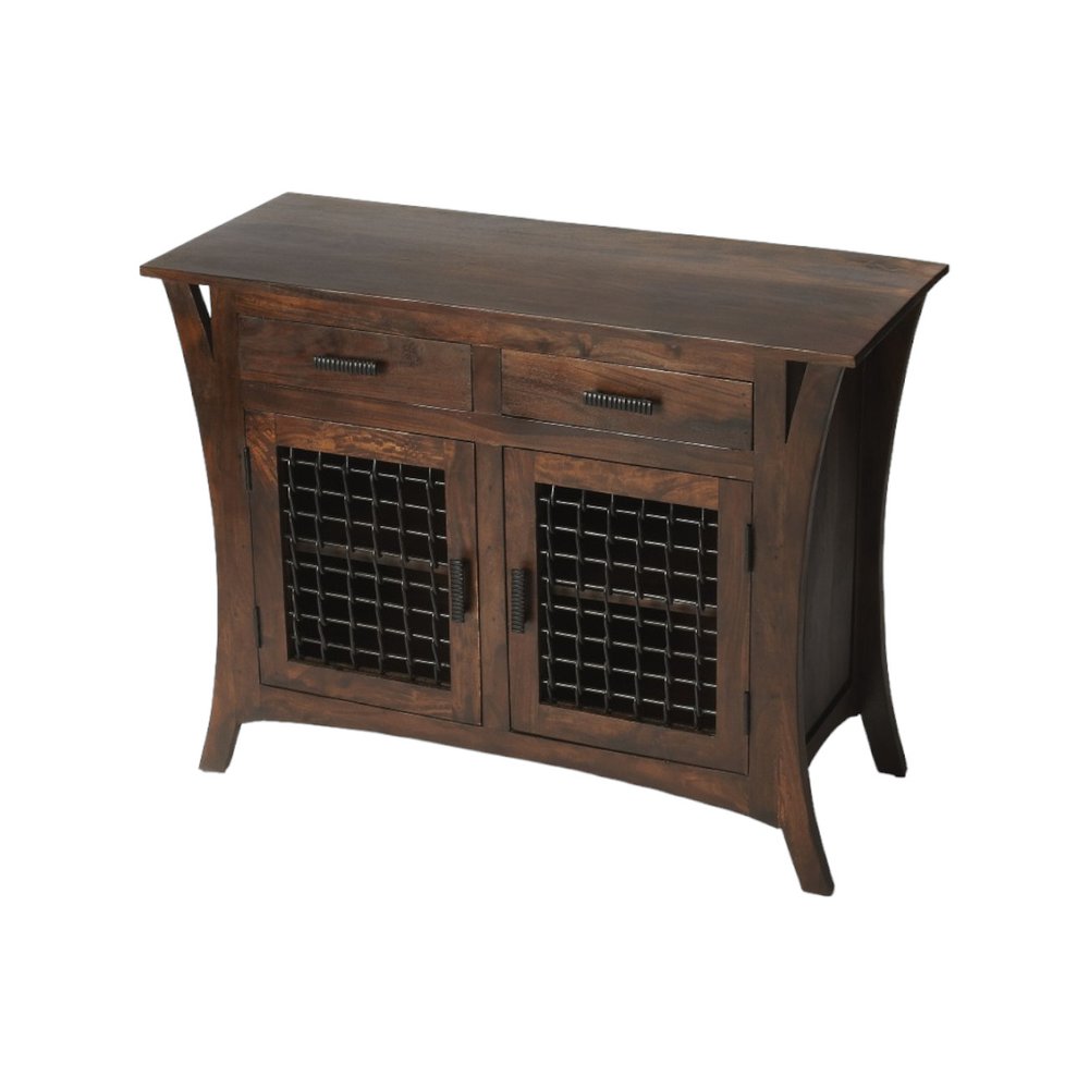 Cómoda estándar de 44" con marco de madera maciza marrón oscuro y dos cajones